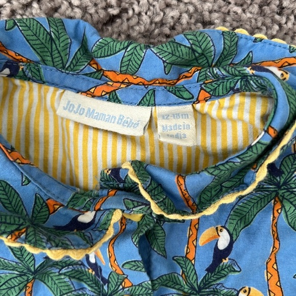 Jojo Maman Bebe Palm Toucan Blue Toddler Dress - Picture 3 of 7